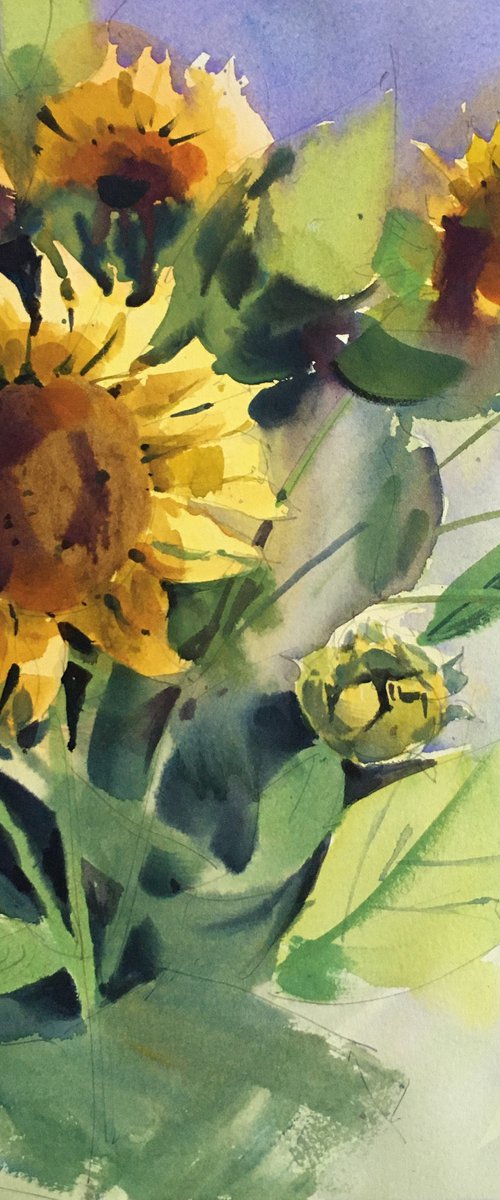 Sunflowers watercolor painting by Andrii Kovalyk