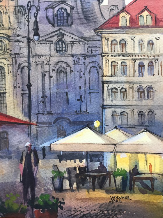 Evening Dresden. Watercolor cityscape.