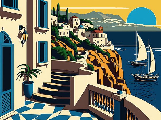 Santorini island (inspired by Roy Lichtenstein) |  23,5"x31,5" (60x80 cm)