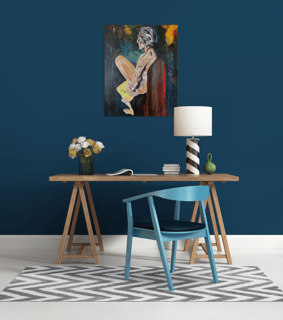 Seated Male Nude in Teal light