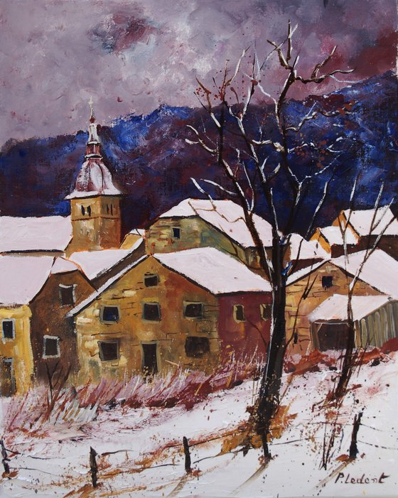 Snow on an old village