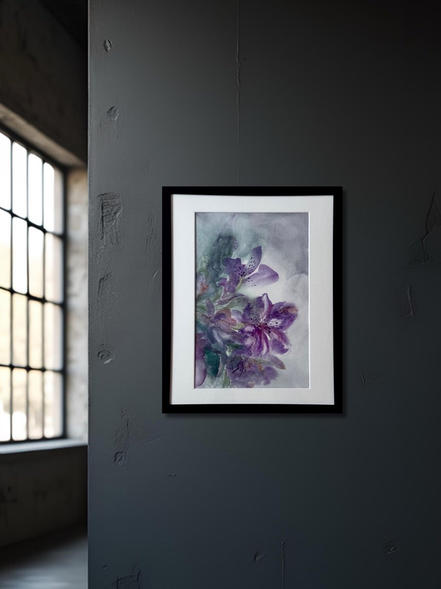 Abstract Botanical Watercolour By Yuliia Poraiko, 12 X 15", Cold Alstroemeria, Original Artwork