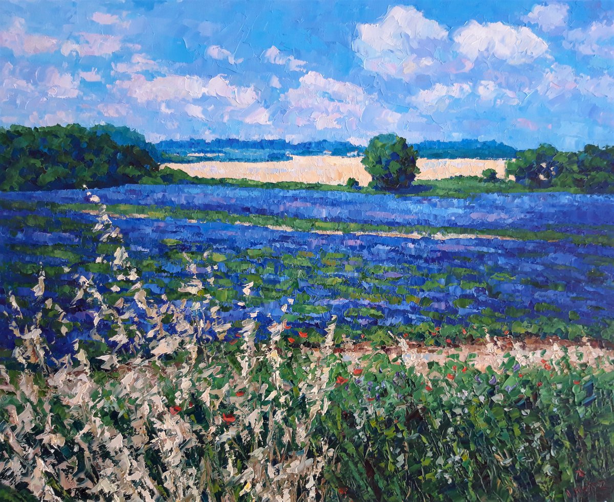 Impressionistic Landscape Oil Painting By Irena Heinz, 24 X 20, Lavender In Provence, Original Artwork