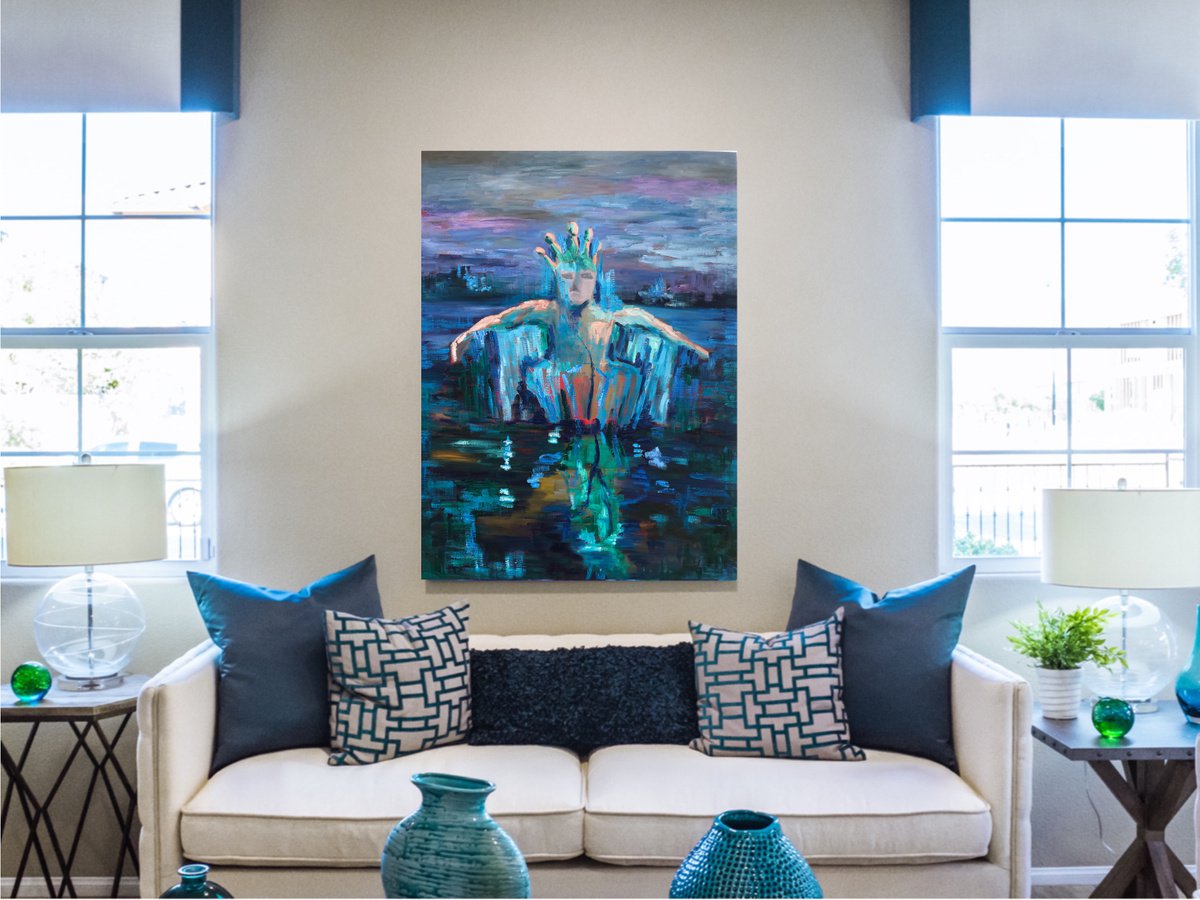 Surrealistic Portrait Oil Painting By Geeta Yerra, 36 X 48, Self Abuse, Original Artwork