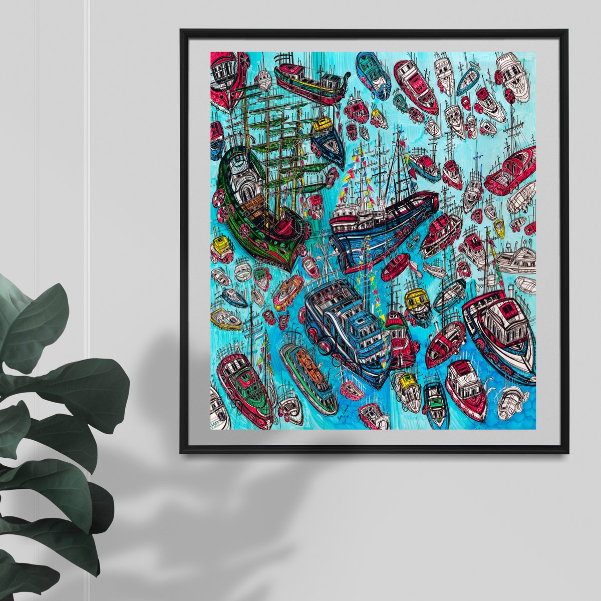 Surrealistic Transport Drawing By Maria Susarenko, 32 X 36", Sail Amsterdam, Original Artwork