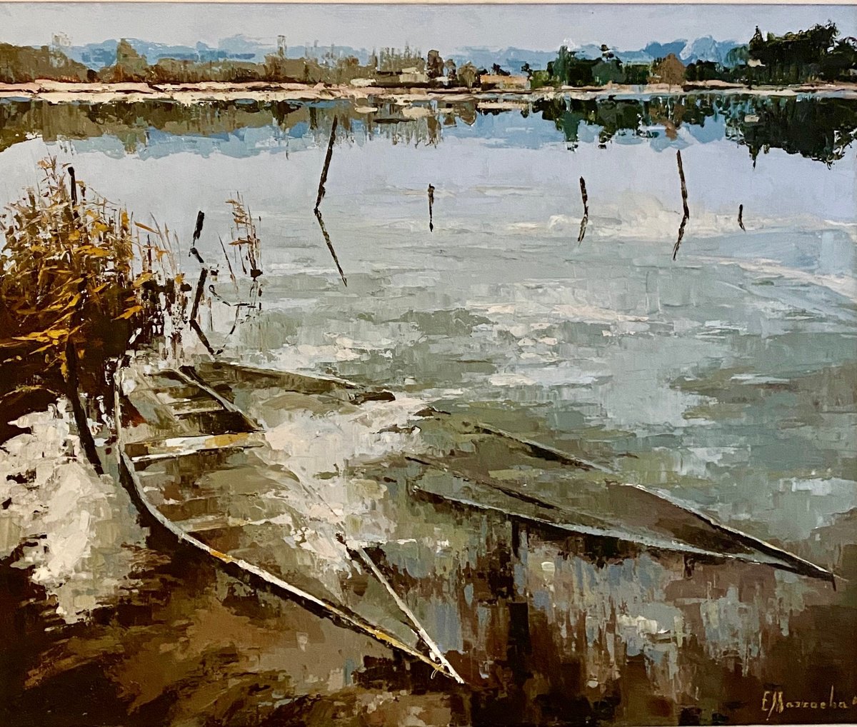 Impressionistic Landscape Oil Painting By Elena Mashajeva-Agraphiotis, 36 X 30, Soul Of The Lake, Original Artwork