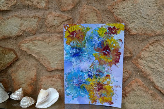 Abstract bouquet 1 - free shipping - palette knife - paper art - flowers
