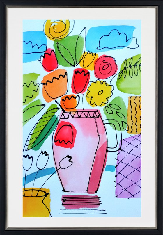 Summer Flowers in a Pink Vase