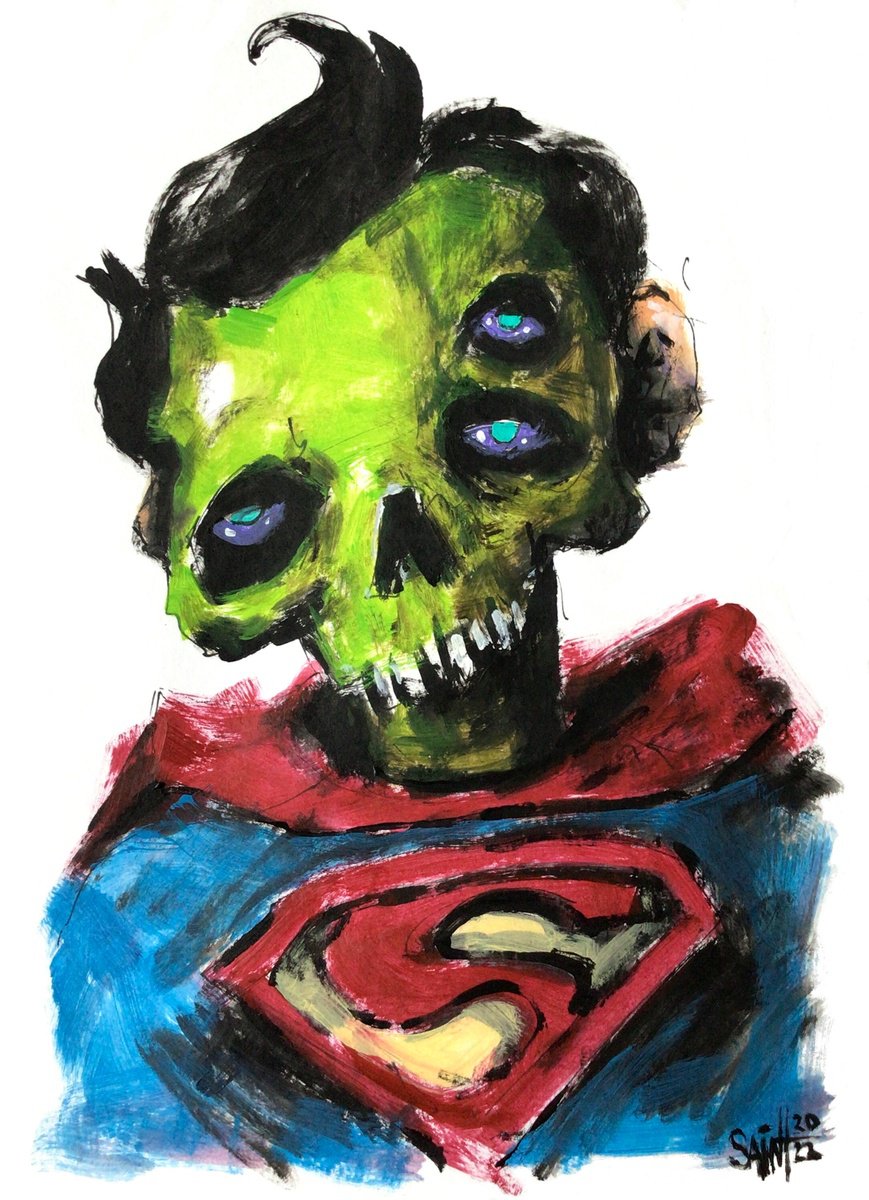 #54 Super Zombie portrait painting original art, Horror Naive Outsider Folk Art Brut Stran... by Ruslan Aksenov