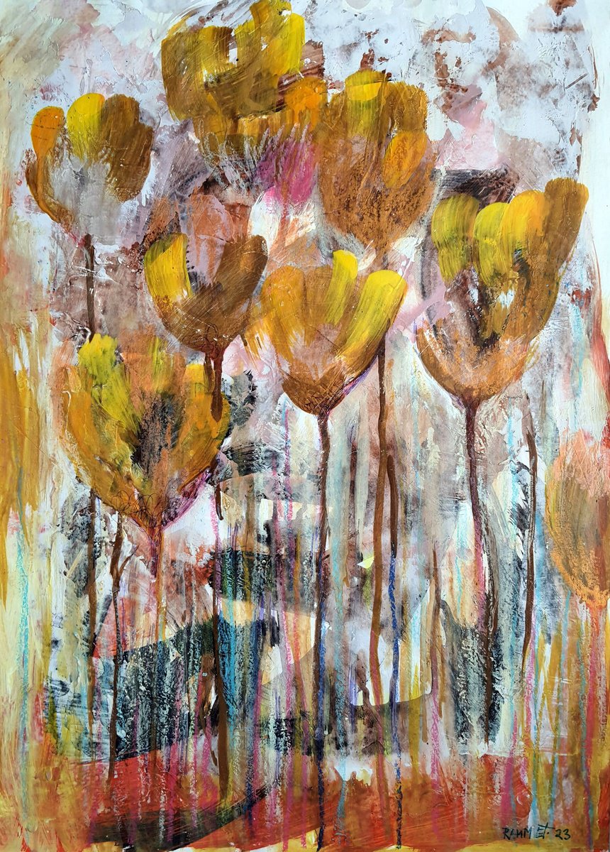 Impressionistic Botanical Acrylic Painting By Rakhmet Redzhepov, 17 X 23", Fantasy With Flowers 78, Original Artwork