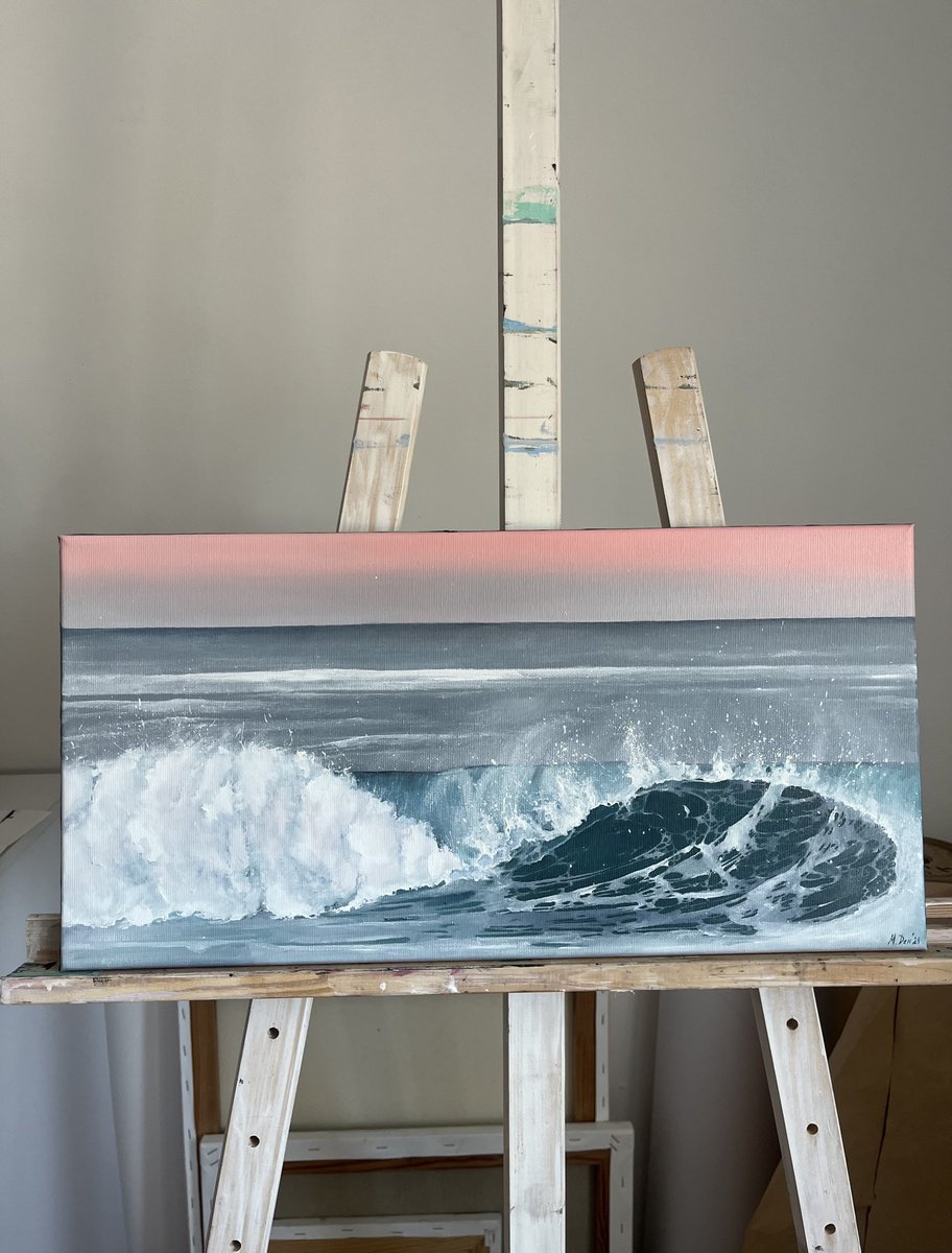 Photorealistic Landscape Oil Painting By Myroslava Denysyuk, 20 X 10", Beautiful Sea View, Original Artwork