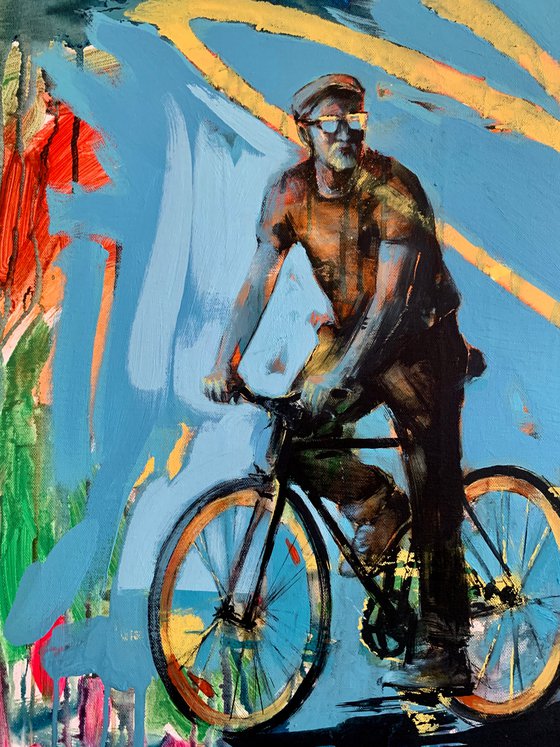 Bright painting - "Ukrainian cyclist" - Urban Art - Pop Art - Bicycle - Street Art