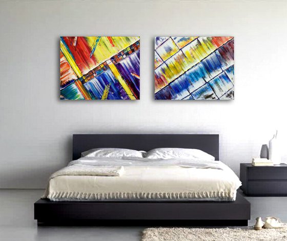 "Build Me Something" - Special Price + FREE USA SHIPPING - Original Large PMS Abstract Diptych Oil Paintings On Canvas - 30" x 48"