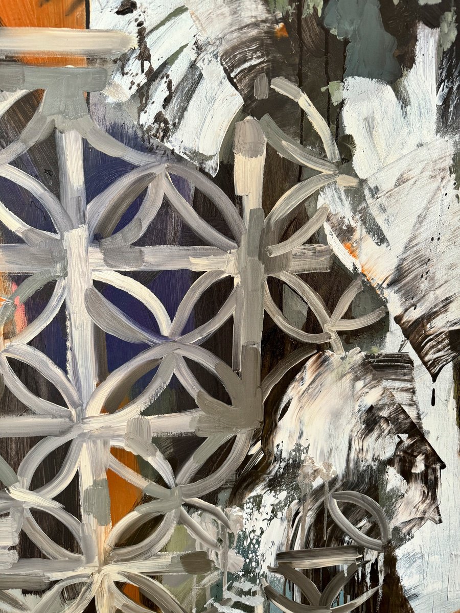 Organic Cityscapes Oil Painting By Mykhailo Korobkov, 47 X 59", Torre Del Mar, Original Artwork