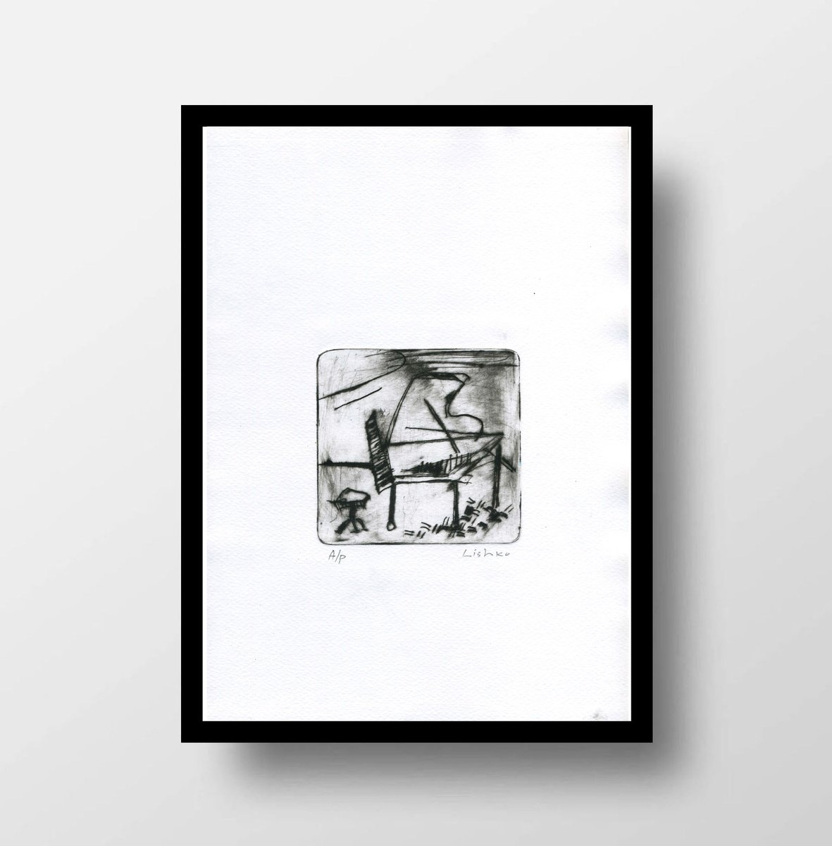 Expressive Still Life Etchings & Engravings By V. Lishko, 8 X 12", Piano/ Grand Piano, Original Artwork