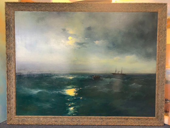 Moonlight, Seascape Original oil Painting, Handmade artwork, Museum Quality, Signed, One of a Kind