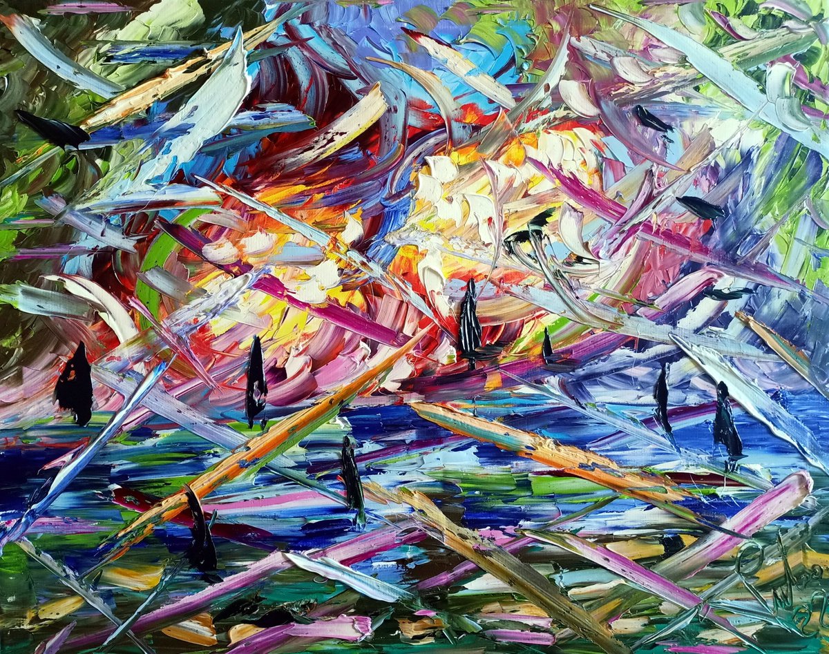 Abstract Oil Painting By Antonino Puliafico, 39 X 31, Destino, Original Artwork