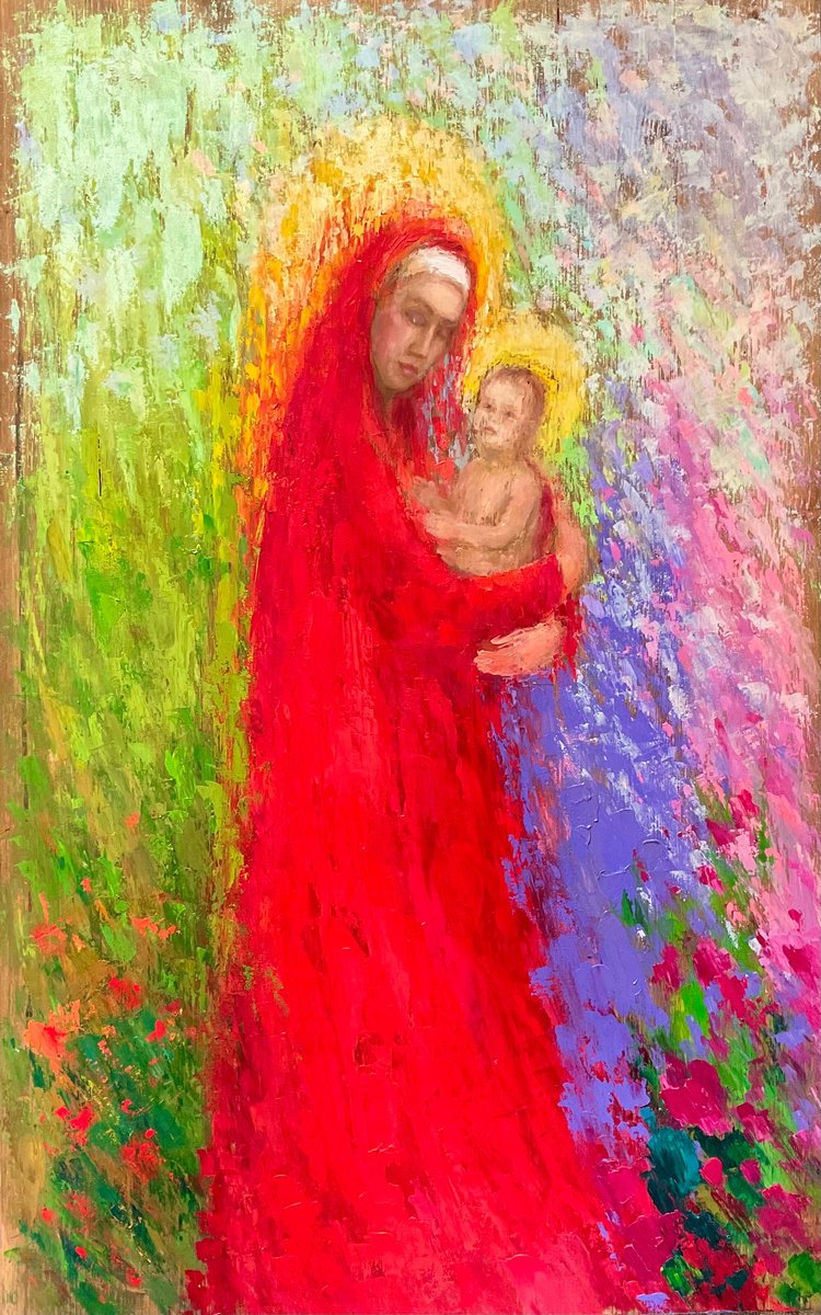 Impressionistic Portrait Oil Painting By Vera Klimova, 24 X 37", Ave Maria, Original Artwork