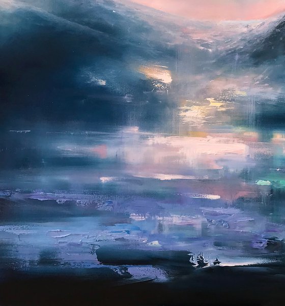 "Northern Lights.Aurora"100x100cm large original painting