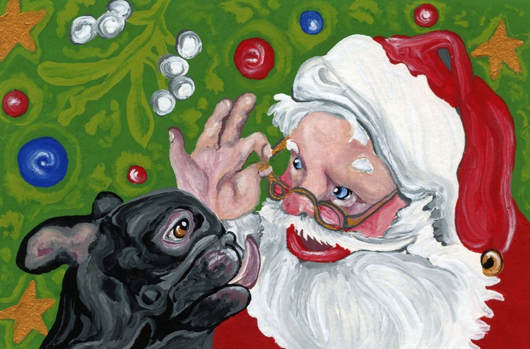 Christmas Santa Claus With Black French Bulldog Artfinder