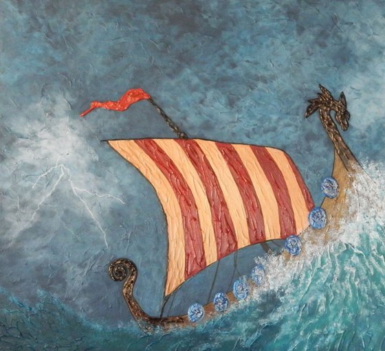 Dragon's Vengeance - Viking boat on stormy sea