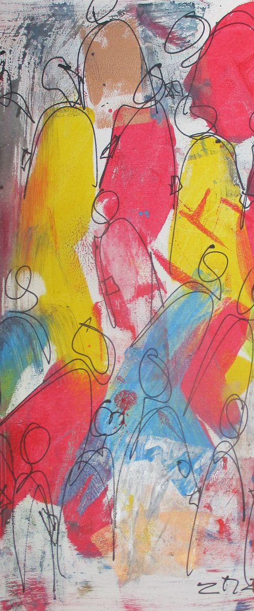 abstract people blue and red 23,6 x 15,7 inch by Sonja Zeltner-Müller