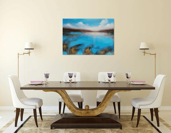 A XL large original semi-abstract beautiful structured mixed media painting of a seascape "Dream"