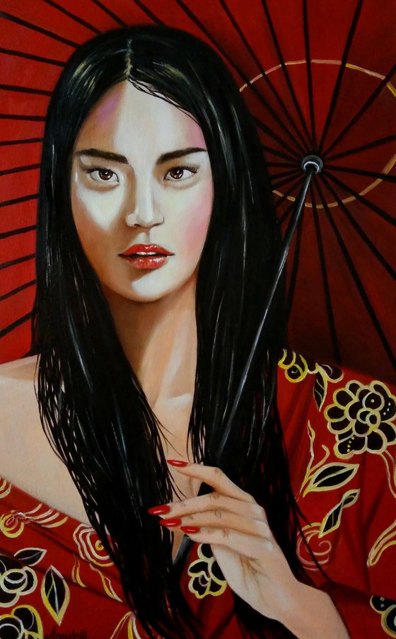 Geisha with red kimono