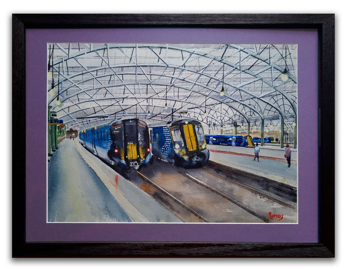 Transport Watercolour By Stephen Murray, 20 X 15", Glasgow Central Station, Original Artwork