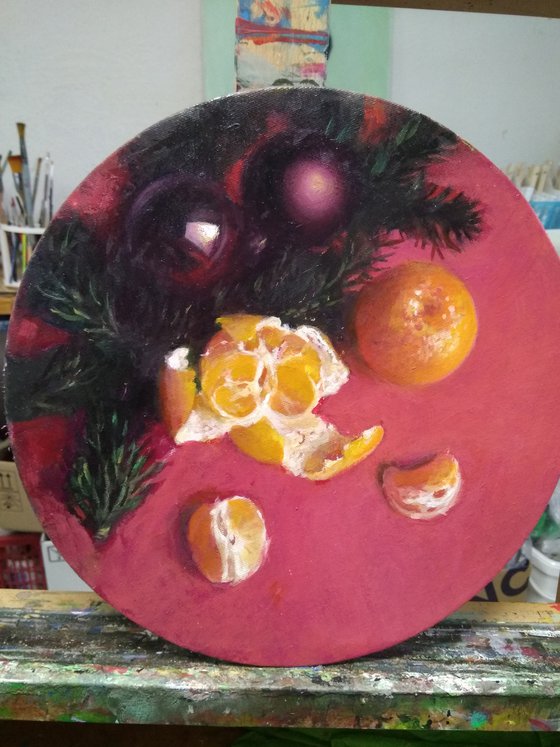 New Year's Tangerines On Red