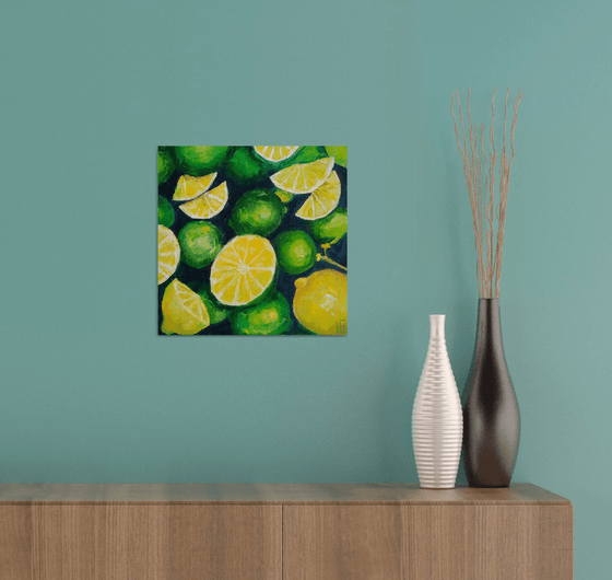 Still life with lemons and limes Original art green yellow