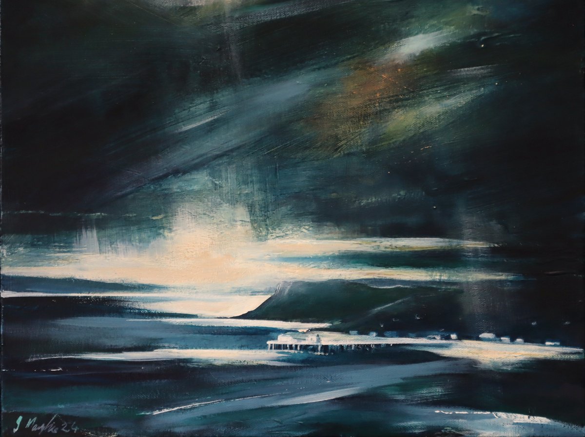 Impressionistic Landscape Acrylic Painting By Ian Macphie, 18 X 14, Dusk At Uig Skye, Original Artwork