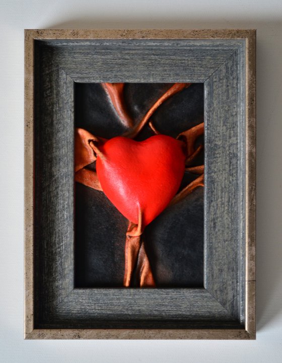 Lovers Heart 29 - Original Framed Leather Sculpture Painting Perfect for Gift