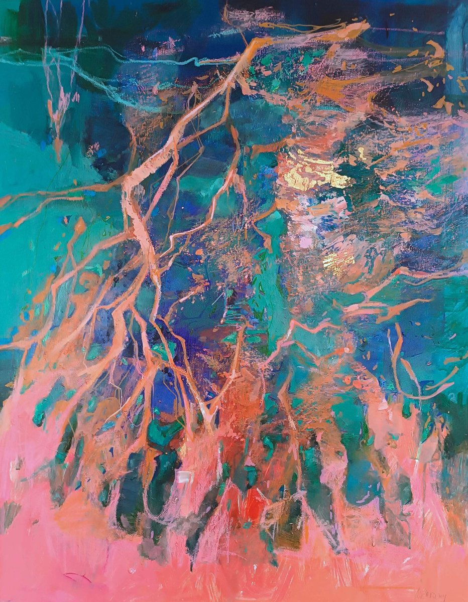 Organic Abstract Acrylic Painting By Magdalena Morey, 28 X 35", The Life Within, Original Artwork