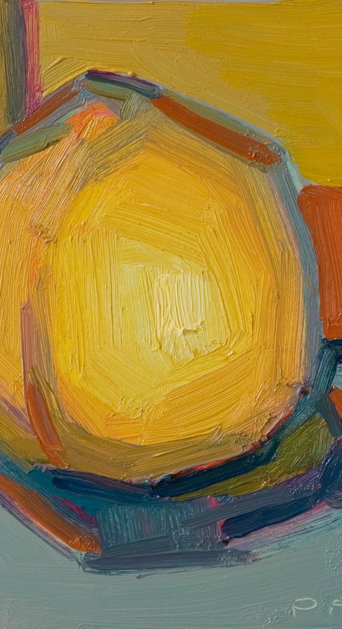 yellow peach on blue by Olivier Payeur