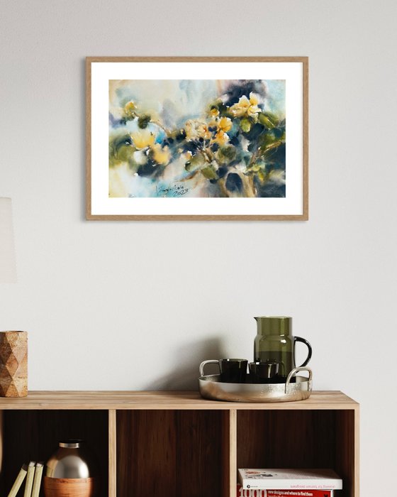 Geranium yellow - original floral watercolor