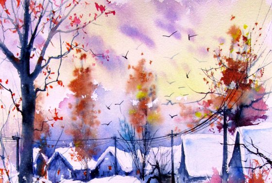 Snowy village serenity