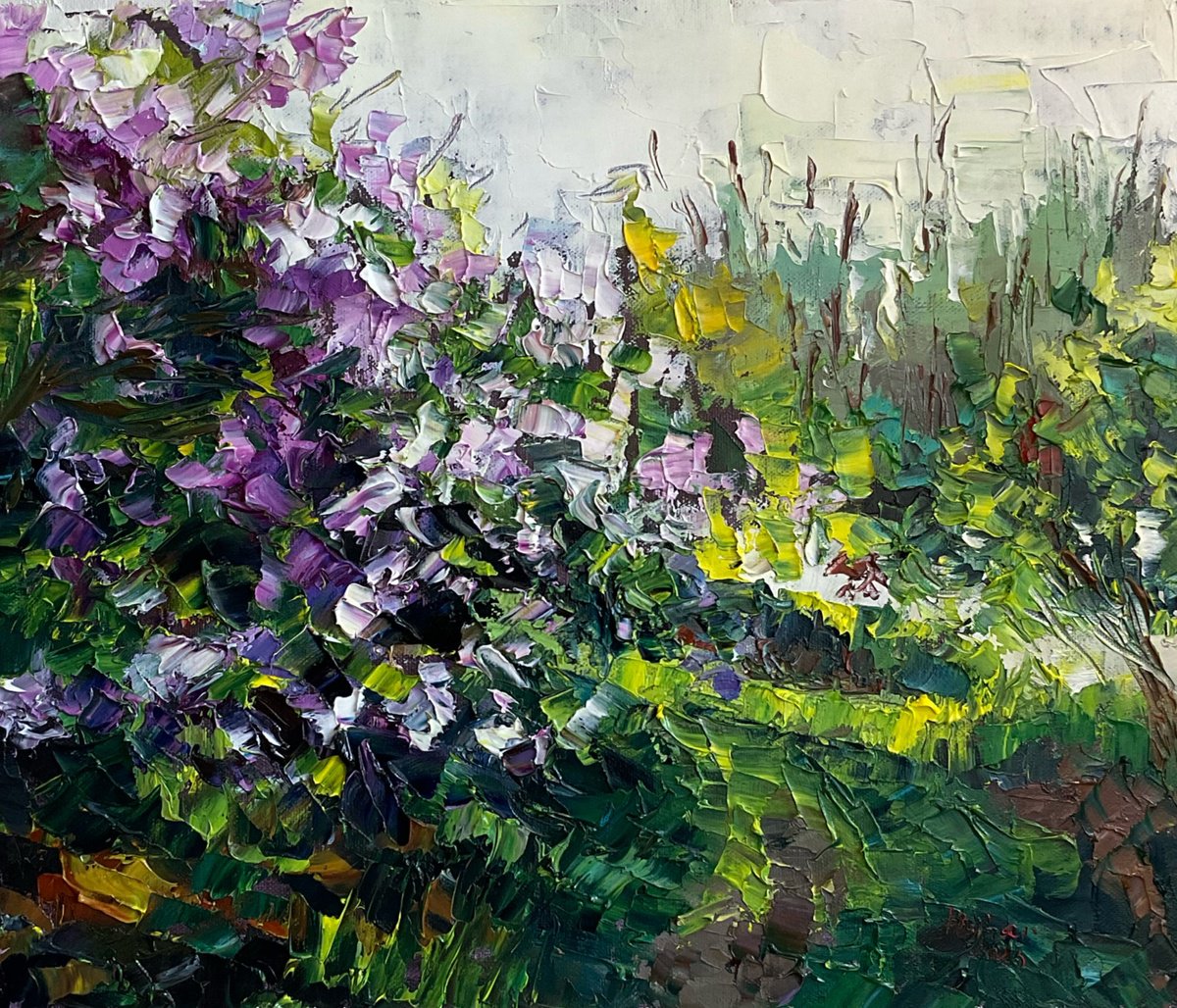 Mariia Hyhar | Original Oil Painting | Lilac On Green Background | 35 X 30Cm | Artwork For Sale On Artfinder