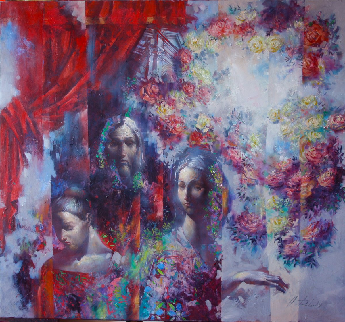 Impressionistic Portrait Oil Painting By Alexandr Dobrodiy, 47 X 43, Party In The City (2015), Original Artwork