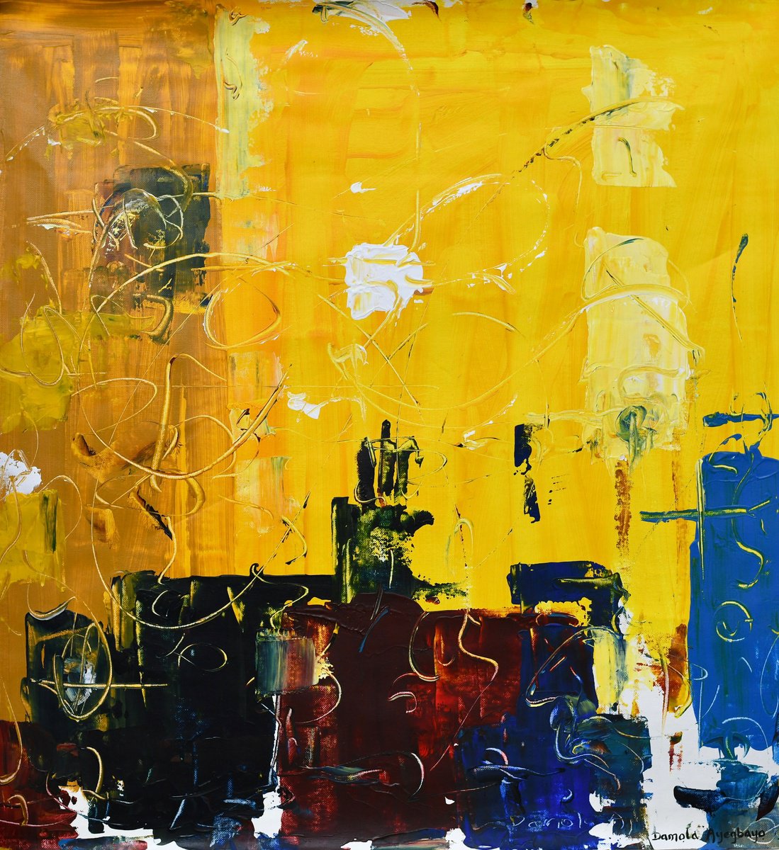 Illustrative Abstract Acrylic Painting By Damola Ayegbayo, 24 X 24, Realities Of Life 4, Original Artwork