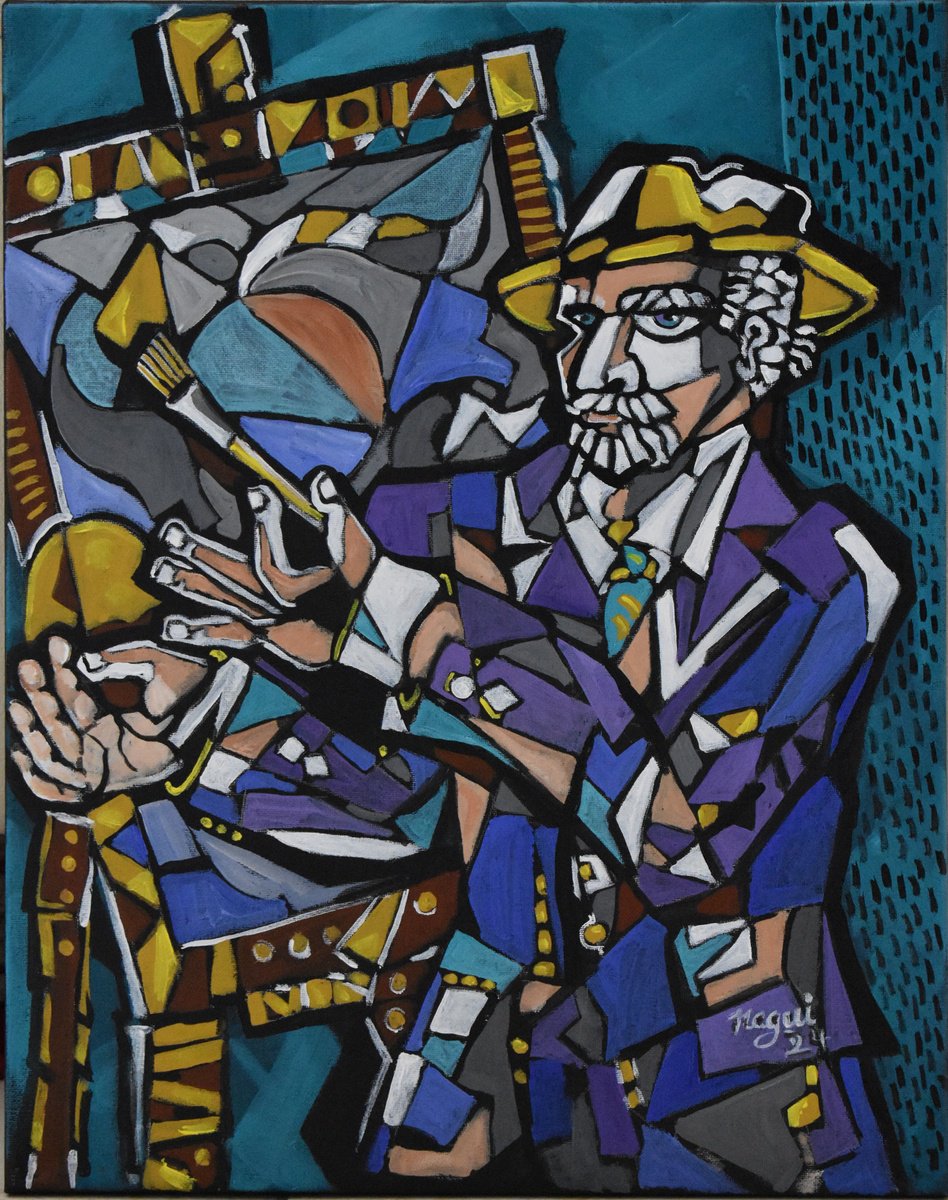 Expressive Portrait Acrylic Painting By Nagui, 16 X 20", Painter, Original Artwork