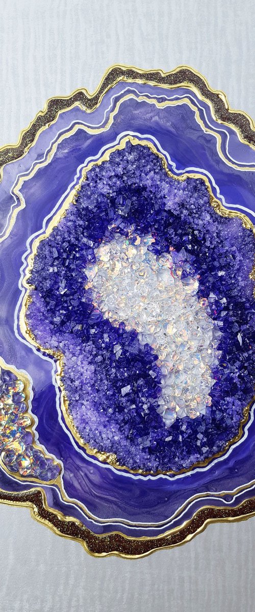 60x41cm. Amethyst geode wall art. Geode wall art, Gold, Purple ,Violet, Home decor, Resin painting by Alexandra Dobreikin