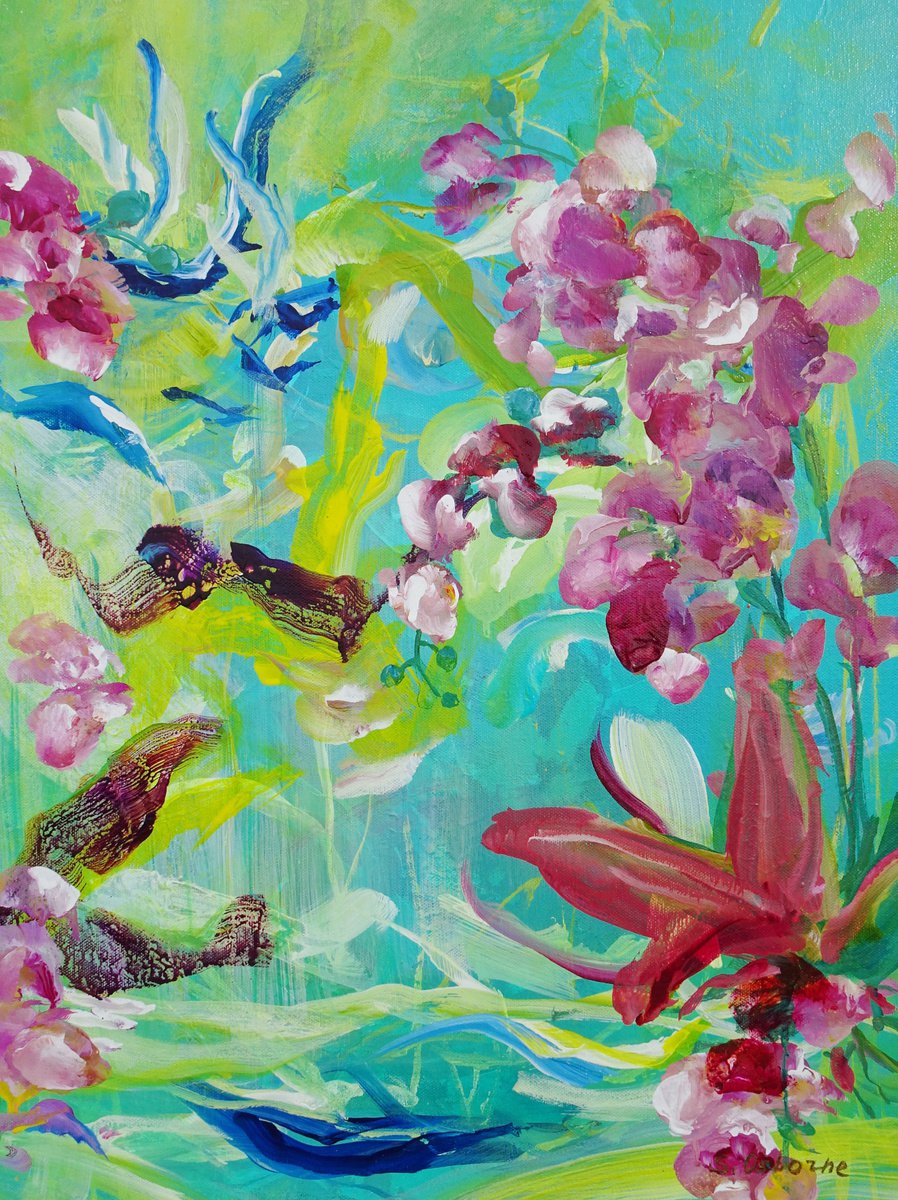 Abstract Orchid #2. Floral Garden Textured Painting. Tropical Flowers Art.2 by Sveta Osborne