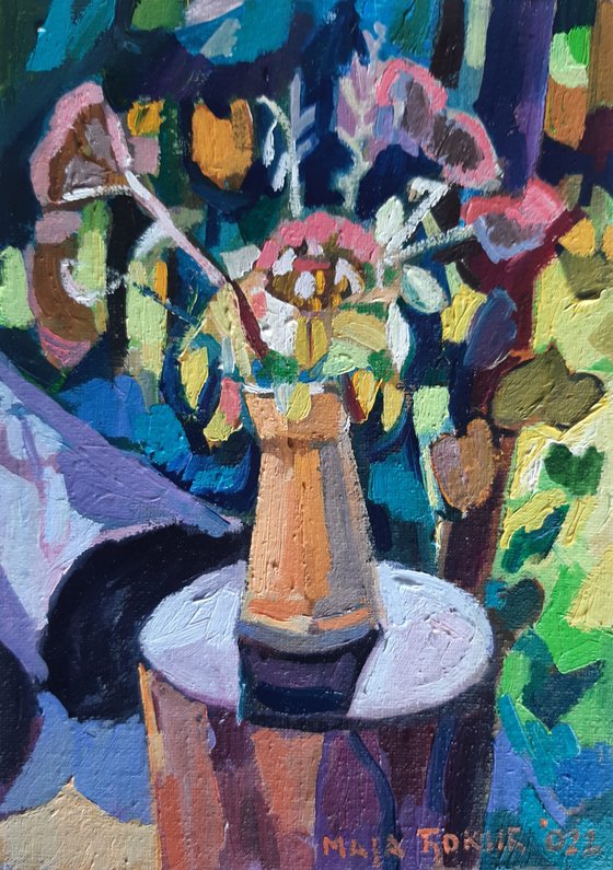 Autumn flowers in a vase,  Miniature