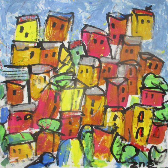 colourful italy - acrylicpainting 80x80cm 31,5  x 31,5 inch
