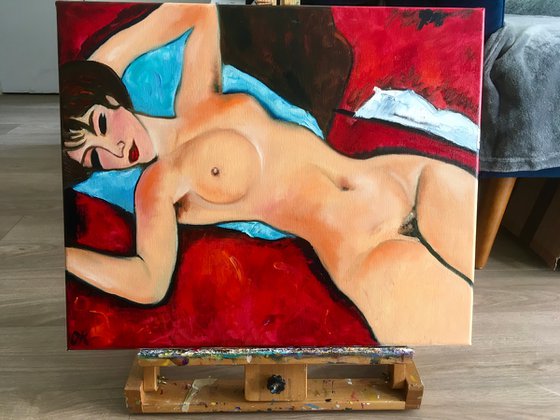 Red Nude Amedeo Modigliani inspired