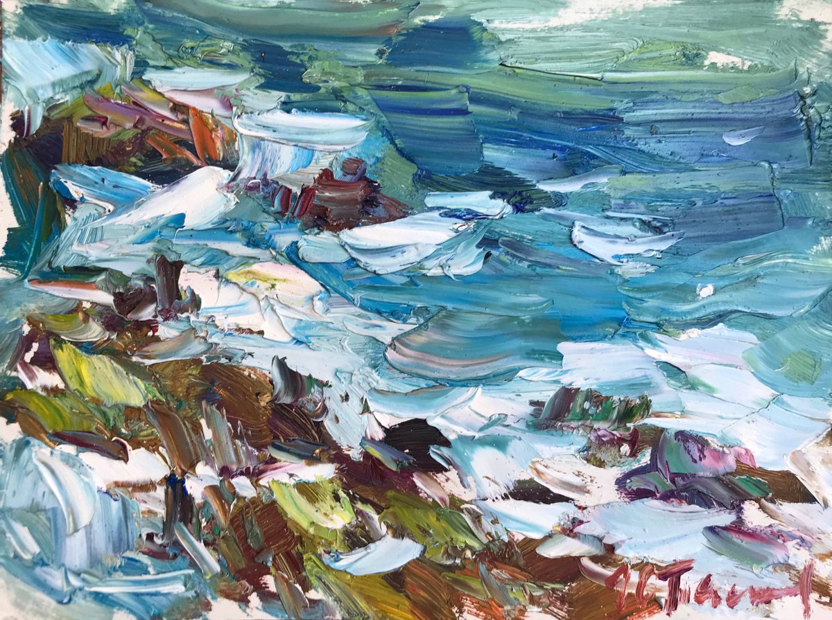 Impressionistic Landscape Oil Painting By Yuliia Pastukhova, 10 X 8", The Waves, Original Artwork