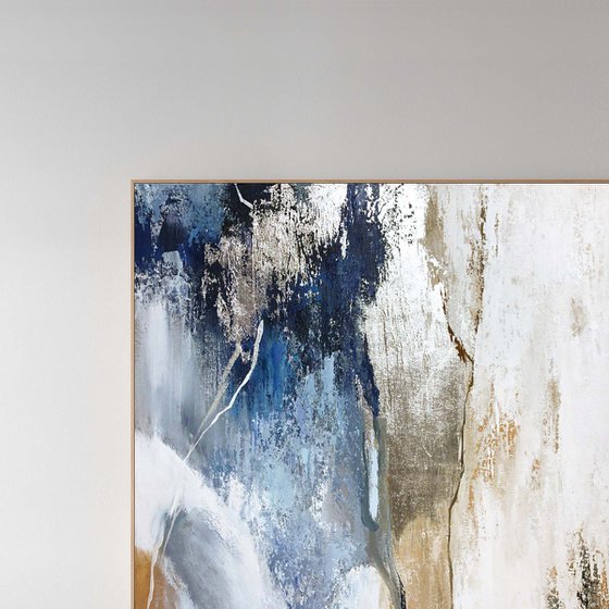 "Silver Avalanche" Abstract blue silver art