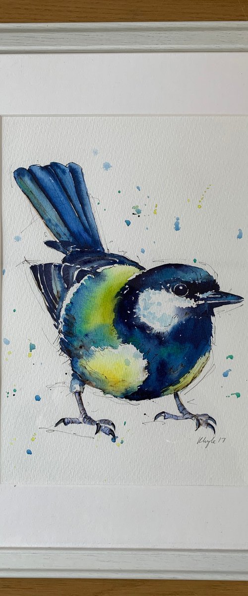 Watercolour and Ink Great Tit by Kathryn Coyle