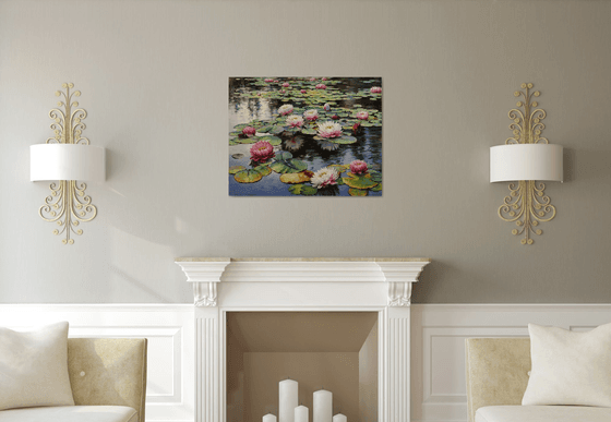 "Pink Lilies on the Pond"
